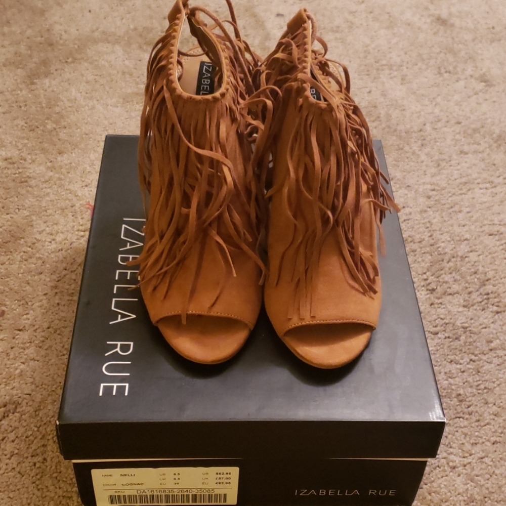 Cognac Fringe Booties